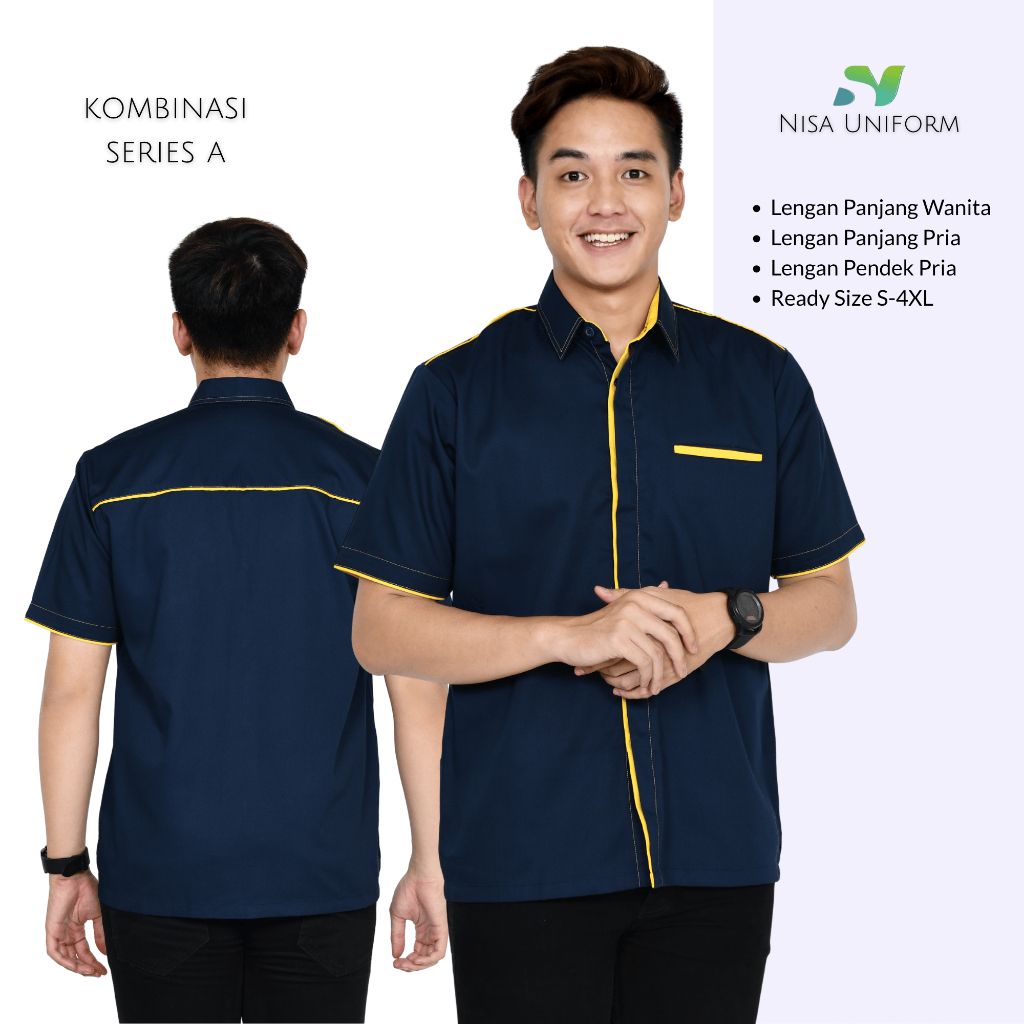 Baju kerja kombinasi custom bordir/baju kerja tangan pendek/seragam karyawan lapangan/baju restoran