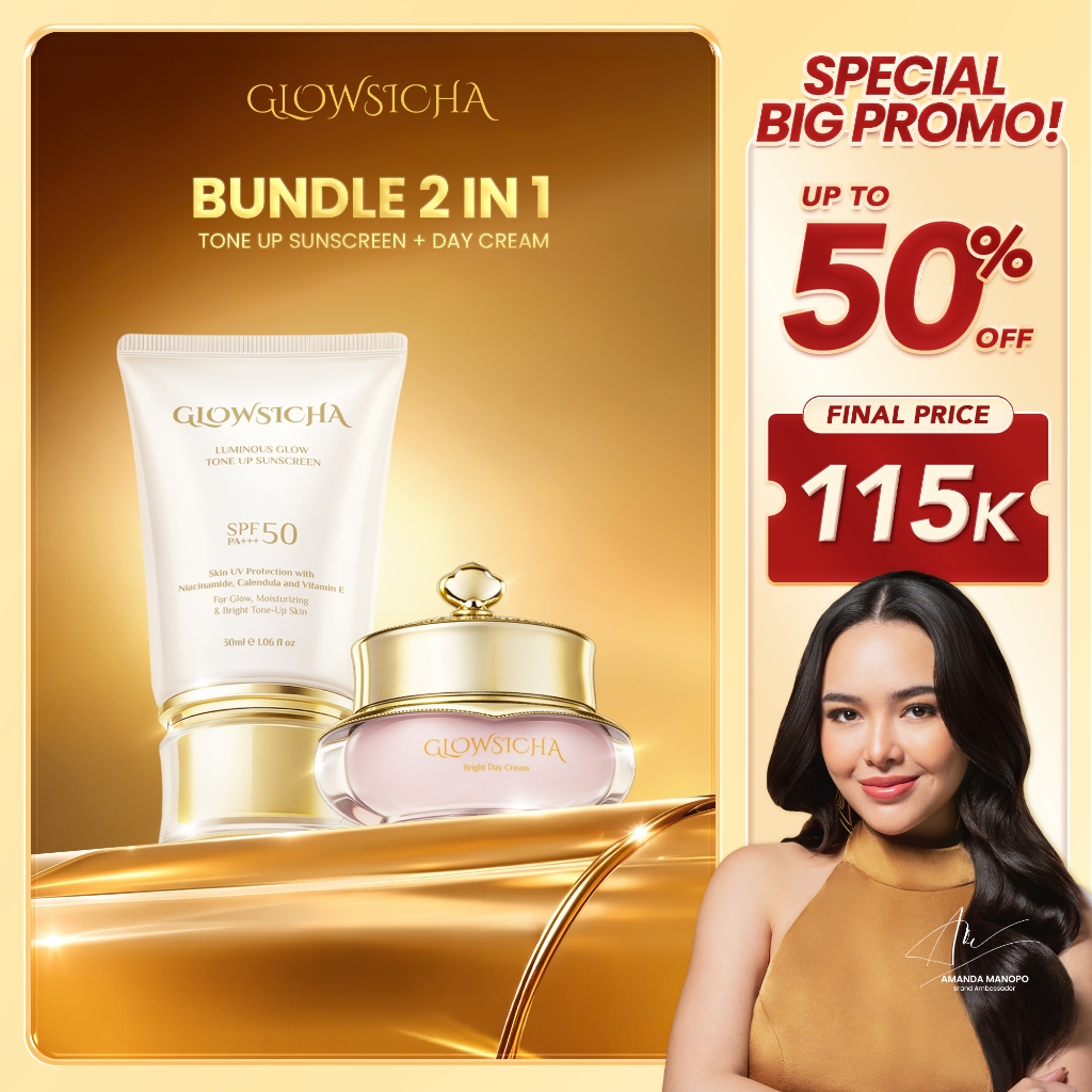Glowsicha Bundle 2in1 Tone Up Sunscreen + Bright Day Cream - Paket Lengkap Krim Mencerahkan dan prot