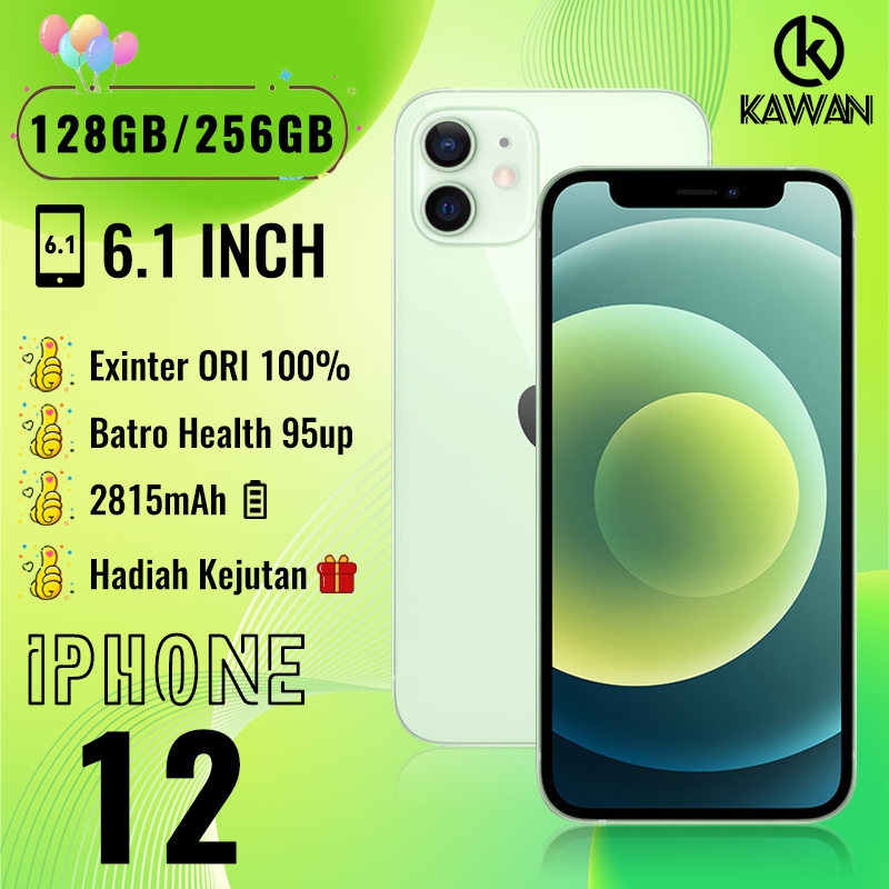 IPHONE 12 128GB 256GB SECOND ASLI ORI 100% 6.1"LCD FULLSET APPLE A14 BIONIC UNLOCKED JARINGAN AMAN  