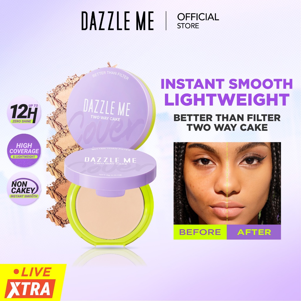 DAZZLE ME Better Than Filter Double Kill Two Way Cake Pressed Powder Matte Bedak Padat Compact Powde