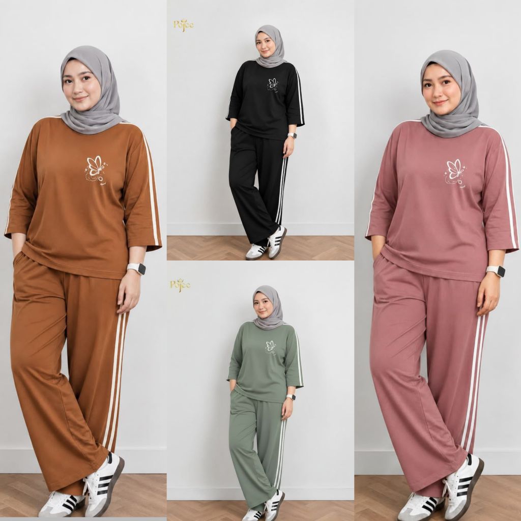 One Set Lis Wanita Pojee Matt Combed 20s Premium Setelan Casual Adem Celana Panjang Pinggang Karet