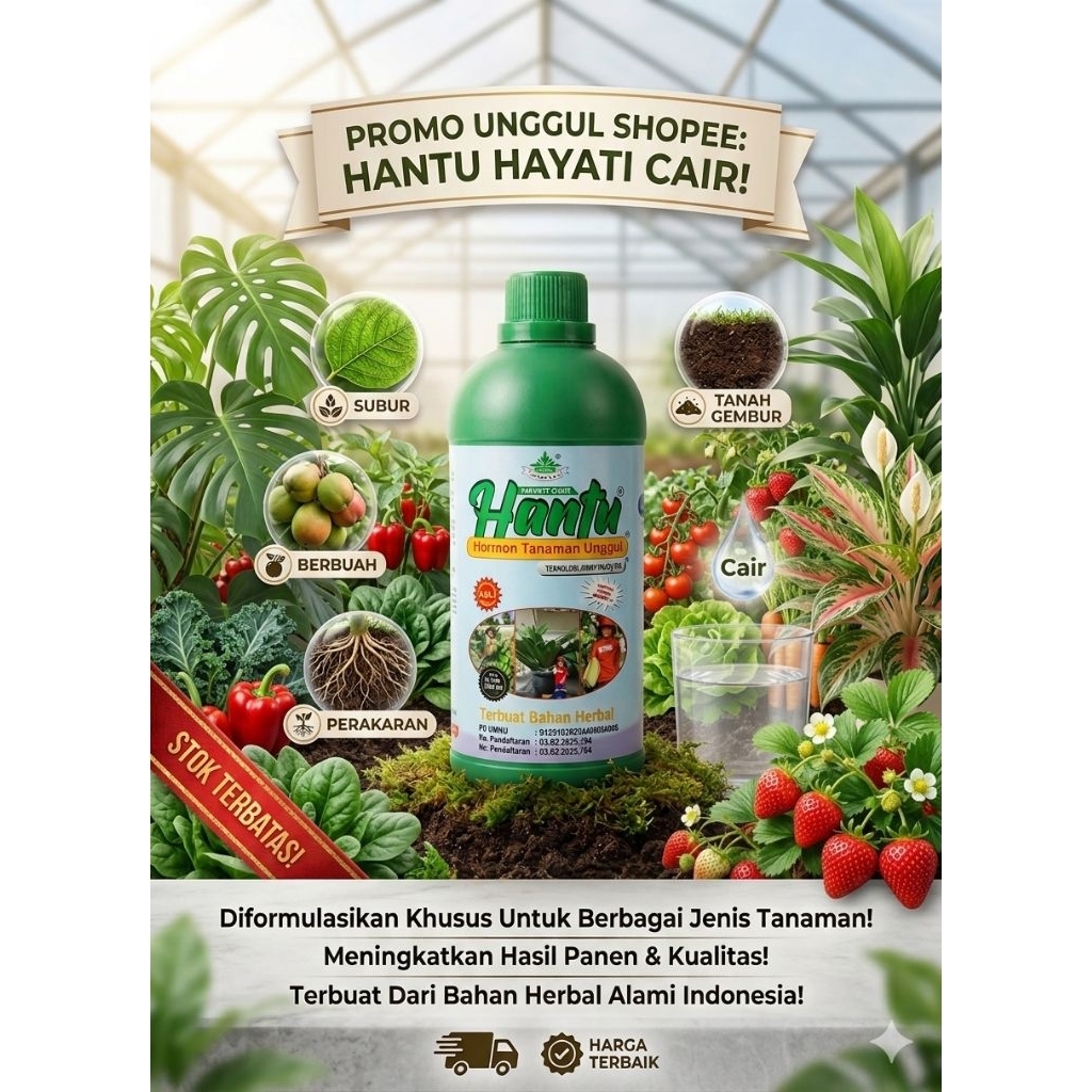 HANTU Hormon Tanaman Unggul 1 Liter | ZPT Perangsang Pertumbuhan Tanaman | Cocok untuk Cabe, Tomat, 