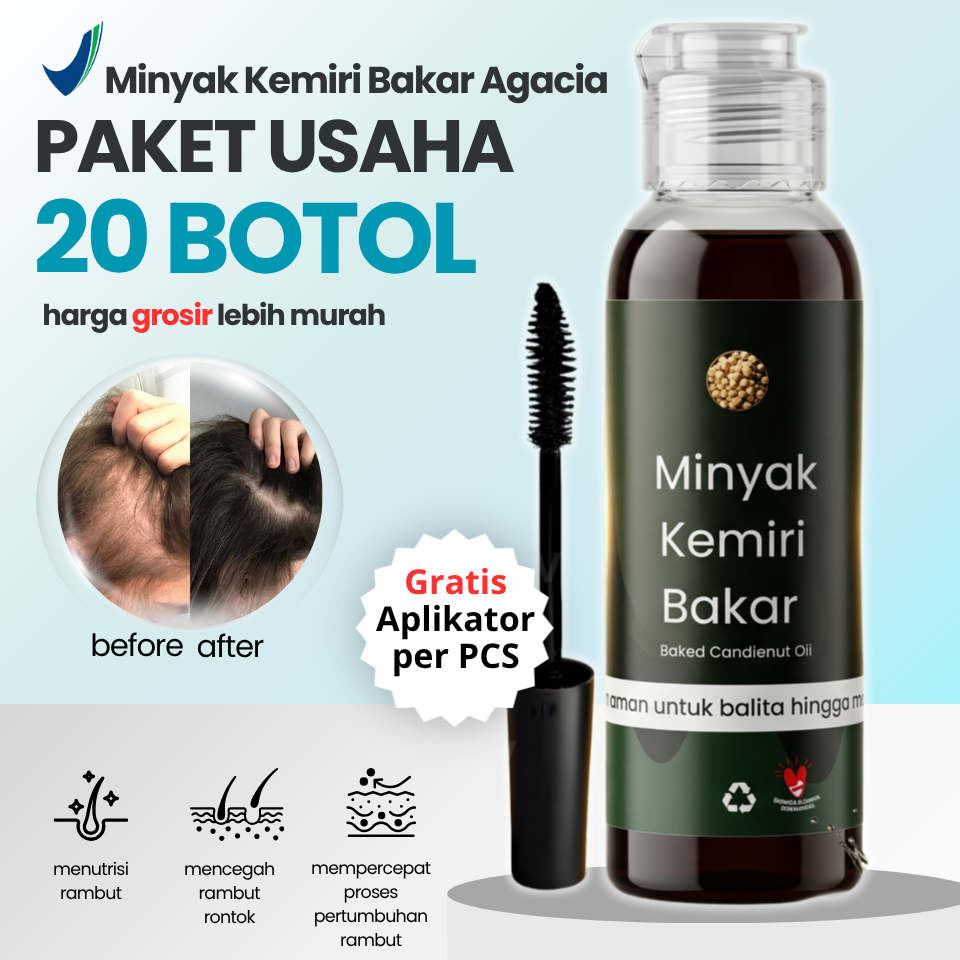 Paket Usaha 20 Pcs Minyak Kemiri Bakar Alami 100% Original Asli - Penumbuh Penebal Rambut untuk Bayi