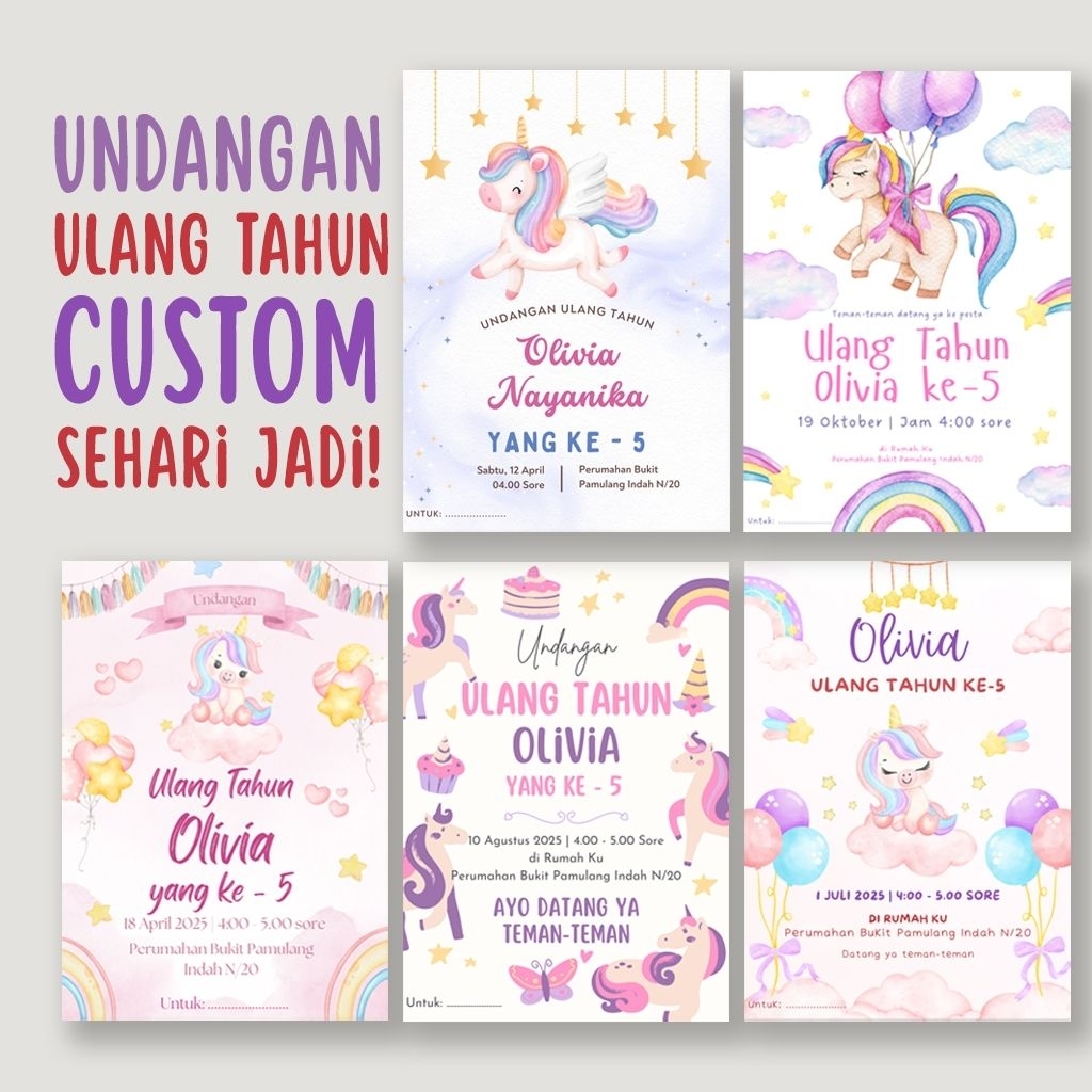 Undangan Ultah Custom / Undangan Unicorn