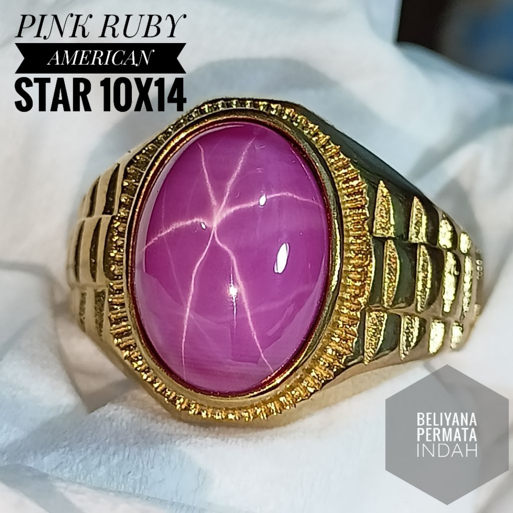CINCIN BATU PERMATA RUBY AMERICAN PINK STAR 6 TOP QUALITY