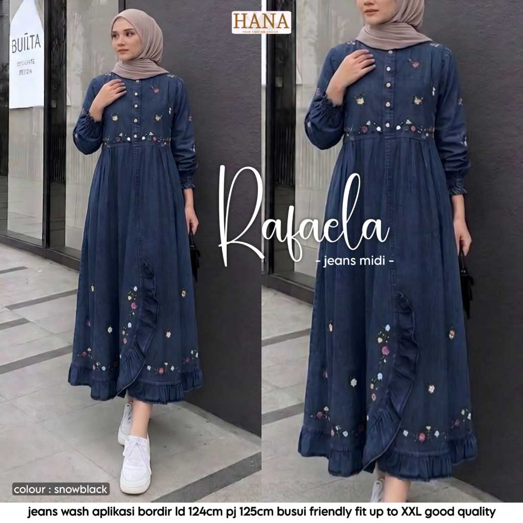 Pakaian Wanita HQ RAFAELA JEANS MIDI DRESS From hANA FASHION STORE