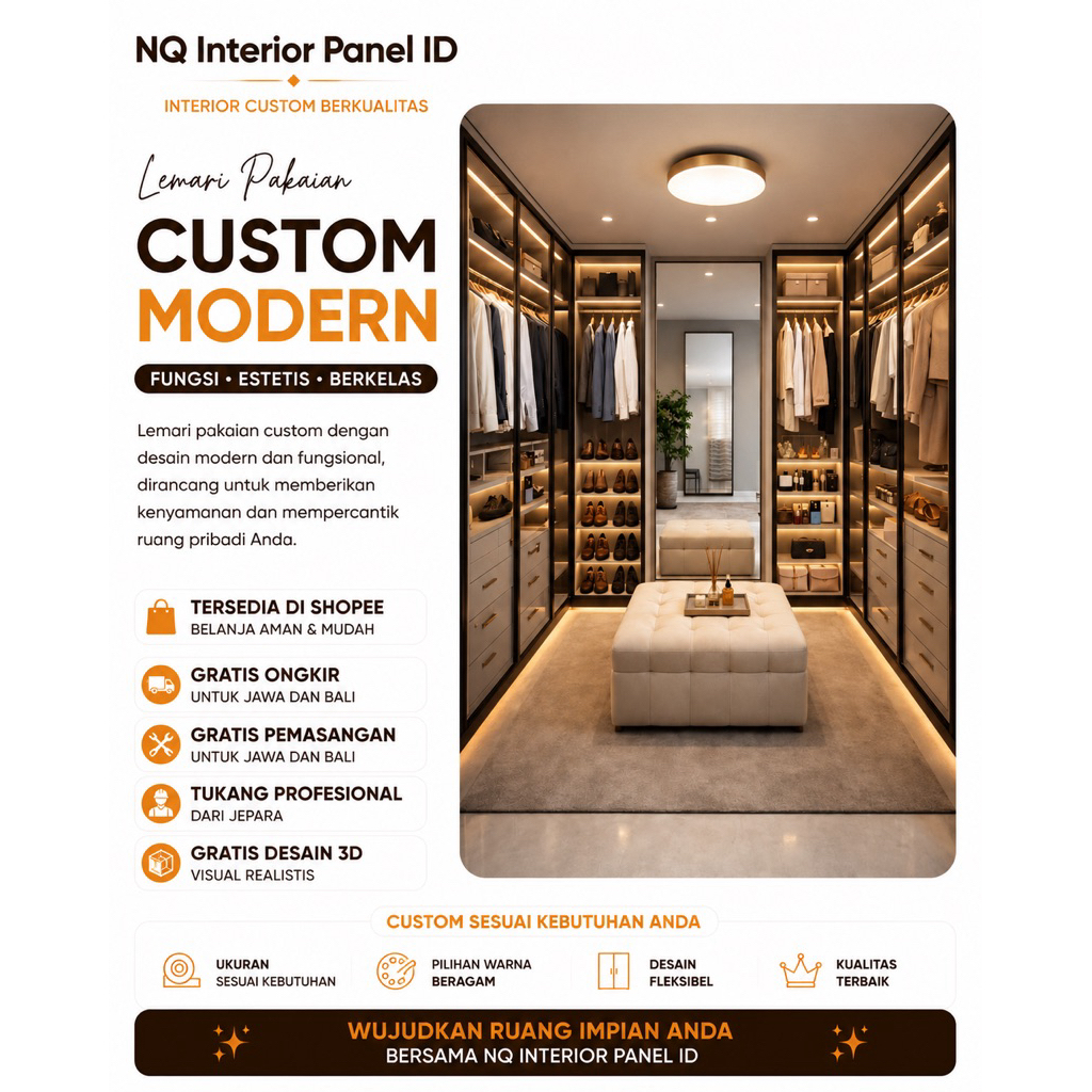 Walk In Closet Custom Premium | Lemari Pakaian Modern | Wardrobe Custom Minimalis | Interior Kamar J