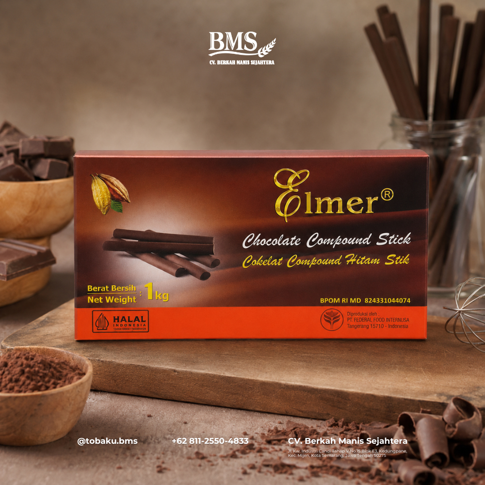 CV. BMS - Elmer Chocolate Compound Stick & Dot 1 Kg | Dark Reg 14×80 mm, Dark HR 12×80 mm, Dark HR 1