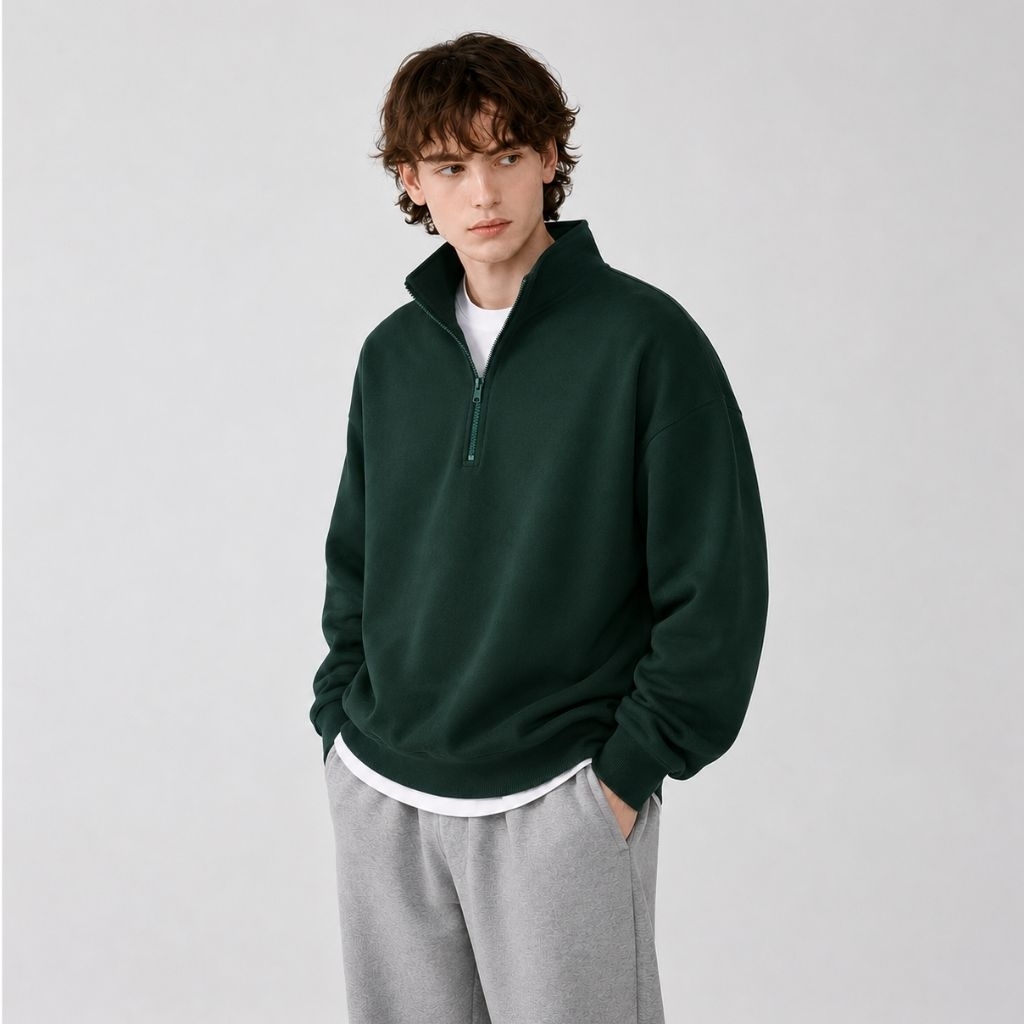 Jaketin Aja - Half Zip Up Big Size ( S - XXXXXXL 6XL ) POLOS BASIC Jaket Pria Sweater Korean Ulzzang