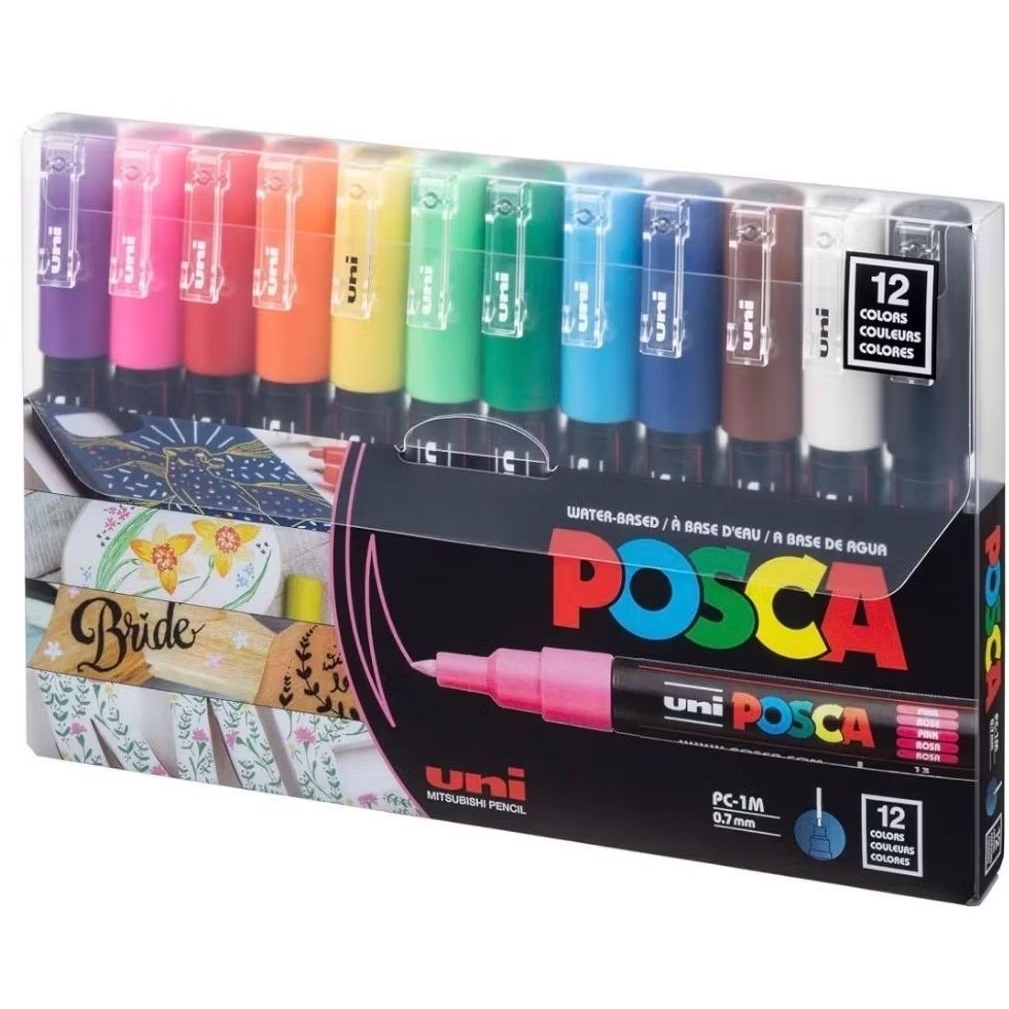 uni-posca Paint Marker Pen - Extra Fine Point - Set of 12 (PC-1M12C)

