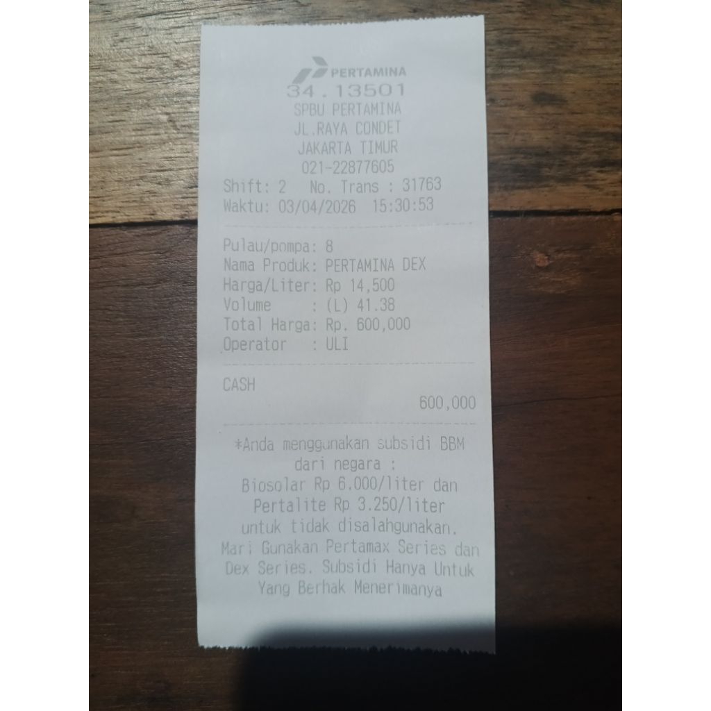 nota custom bensin struk pom SPBU pengganti hilang
