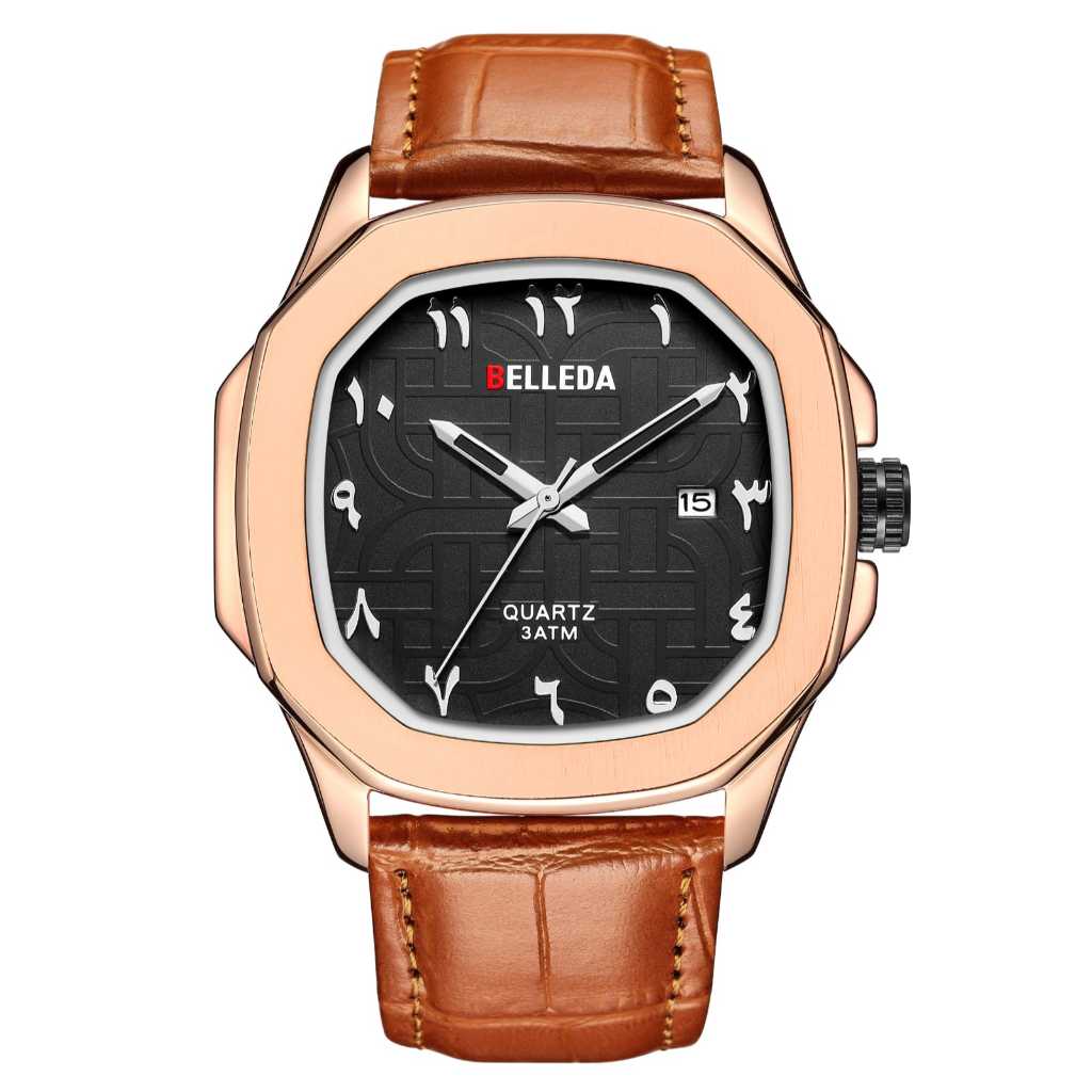 Jam Tangan Pria Wanita Belleda 9484-2 Quartz Tanggal Strap Leather Arbick Anti Air 3 Atm Watches