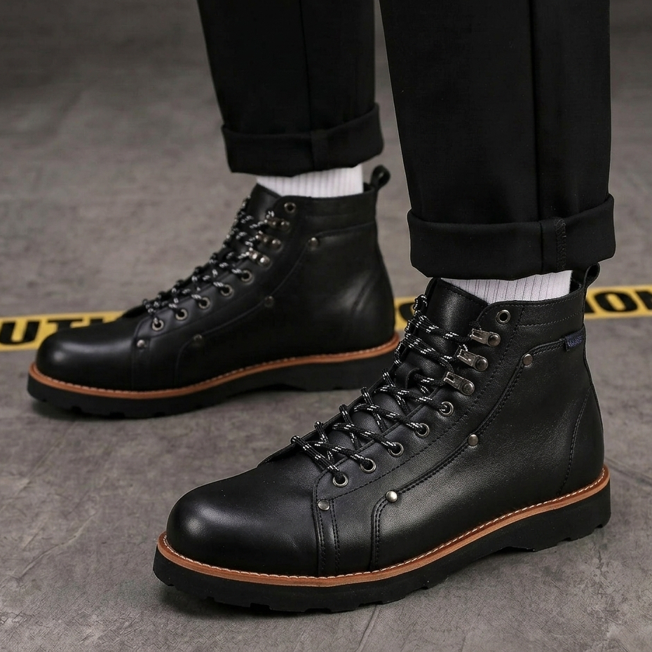 INFINITY IGOR - Sepatu Boots Pria Hitam Outdoor Hiking Tali Premium Sol Karet Tebal