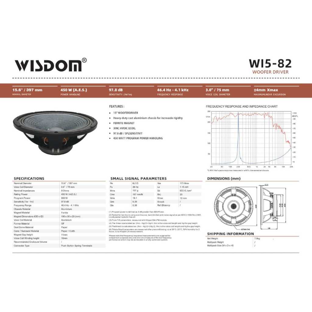 Wisdom WI5 - 82 Woofer Speaker 15 Inch