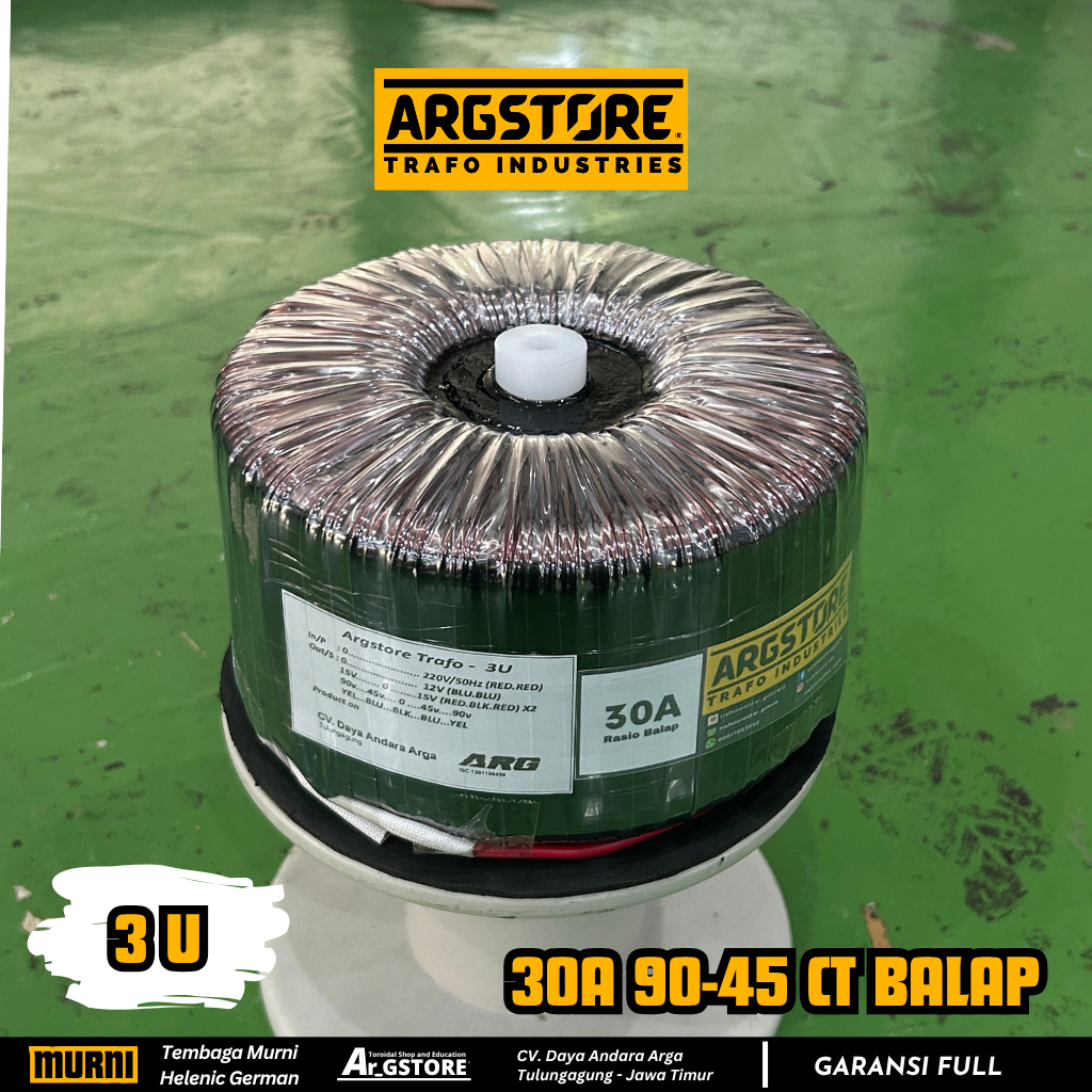 Trafo toroid donat 30A 90V CT (murni) Spesifikasi Balap