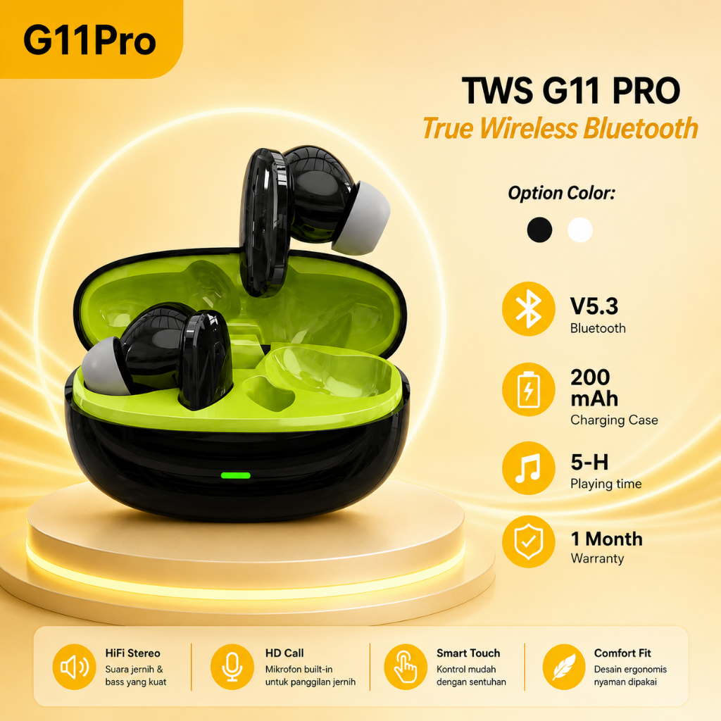 G11 Pro TWS Bluetooth 5.3 Earphone Wireless Earbuds HiFi Sound Gaming