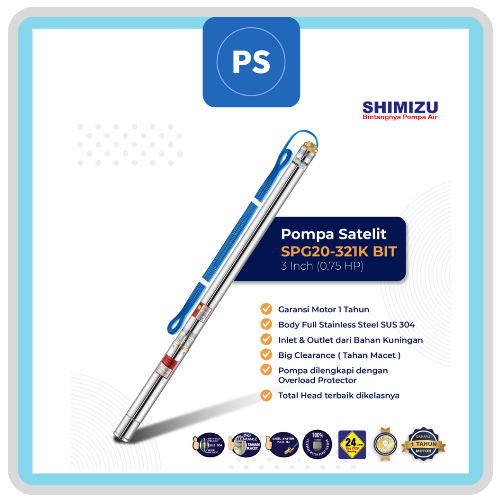 SHIMIZU SPG20 321K BIT Pompa Submersible SHIMIZU 3 Inch 0.75HP | 3/4 HP