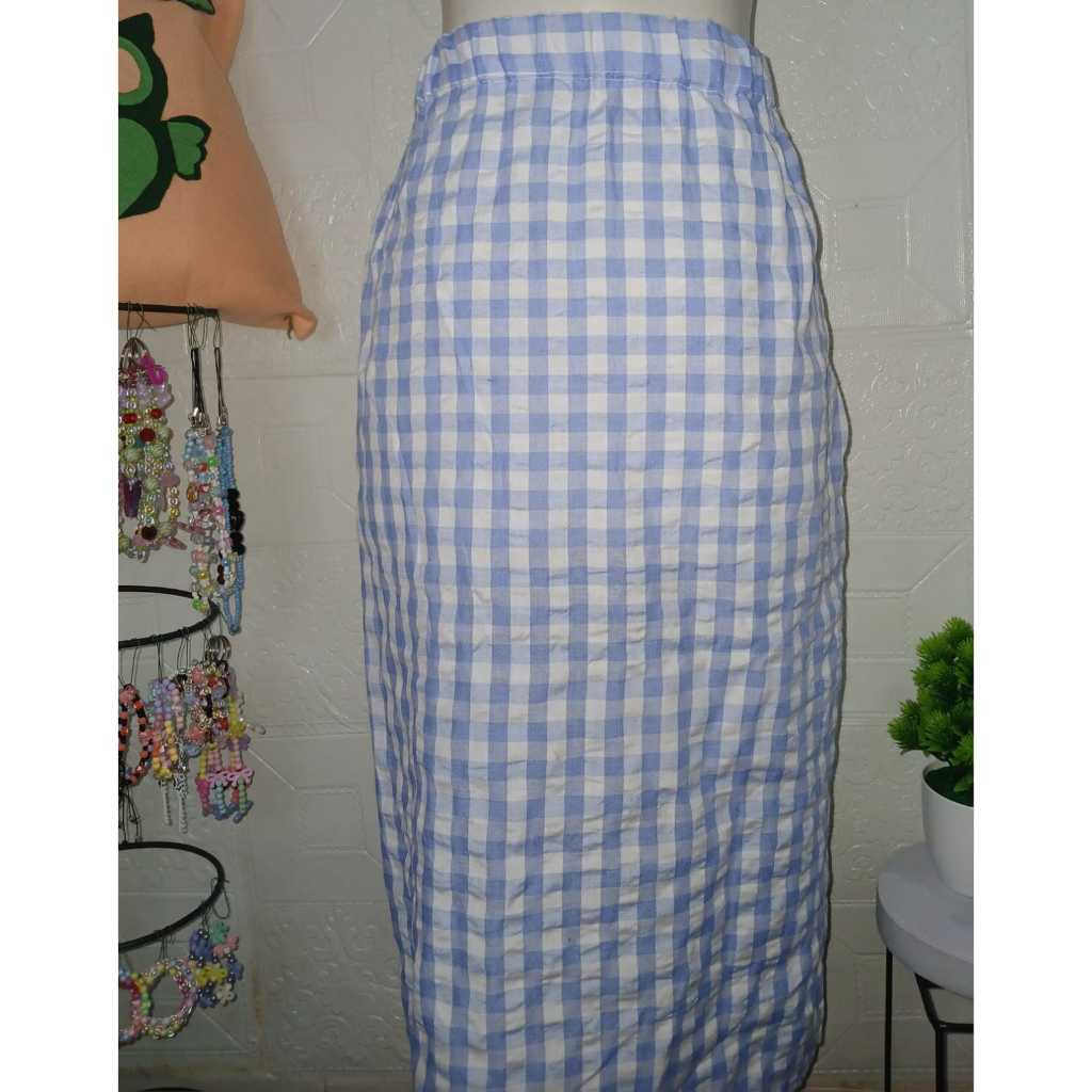 Rok Midi Wanita Motif Gingham
