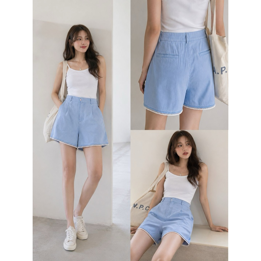 Celana Pendek Denim Short Pants HotPants Lace Renda Adem Tom Tailor