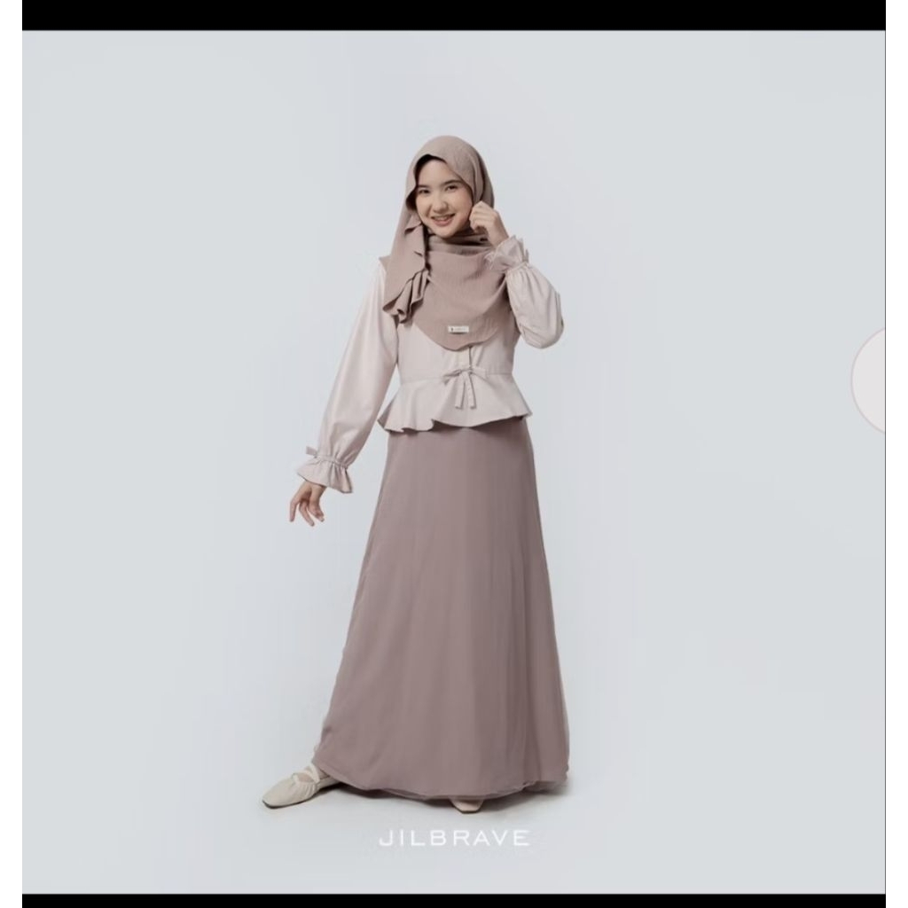 (SIZE L/ GRADE B) JILBRAVE Anika Dress Gamis Coquette Modest Balletcore Style Aksen Pita Rok Layer T