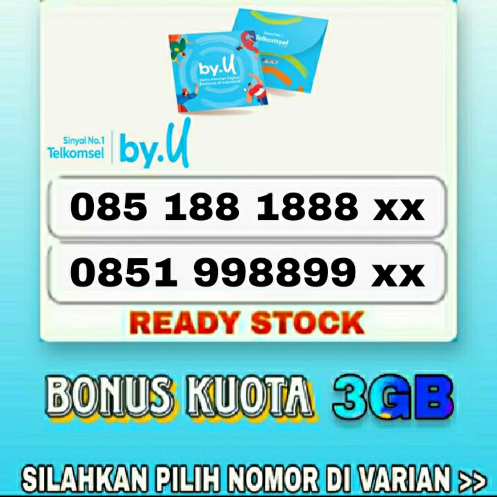 KARTU PERDANA NOMOR CANTIK BY.U KUOTA 3GB SUPORT 5G