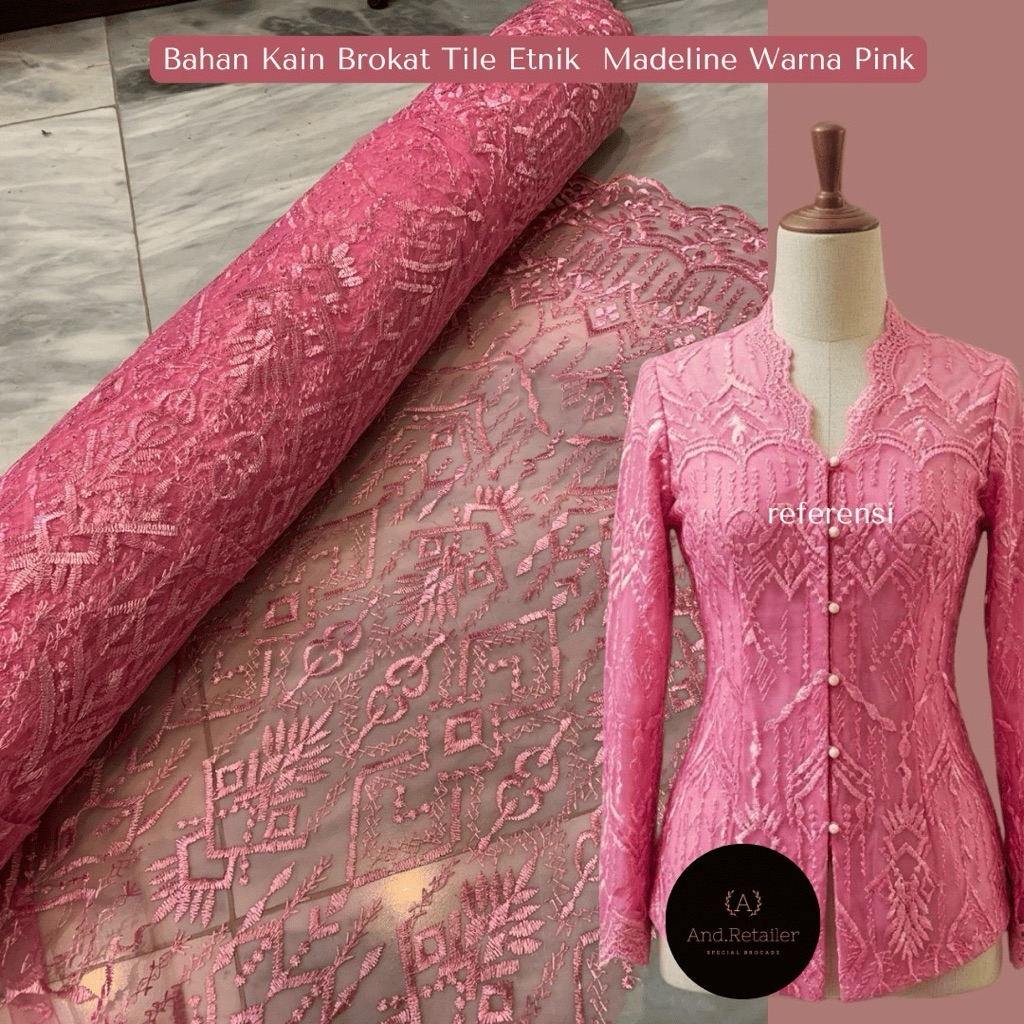 Bahan Kebaya Brokat Tile Bordir Etnik Madeline Warna Pink