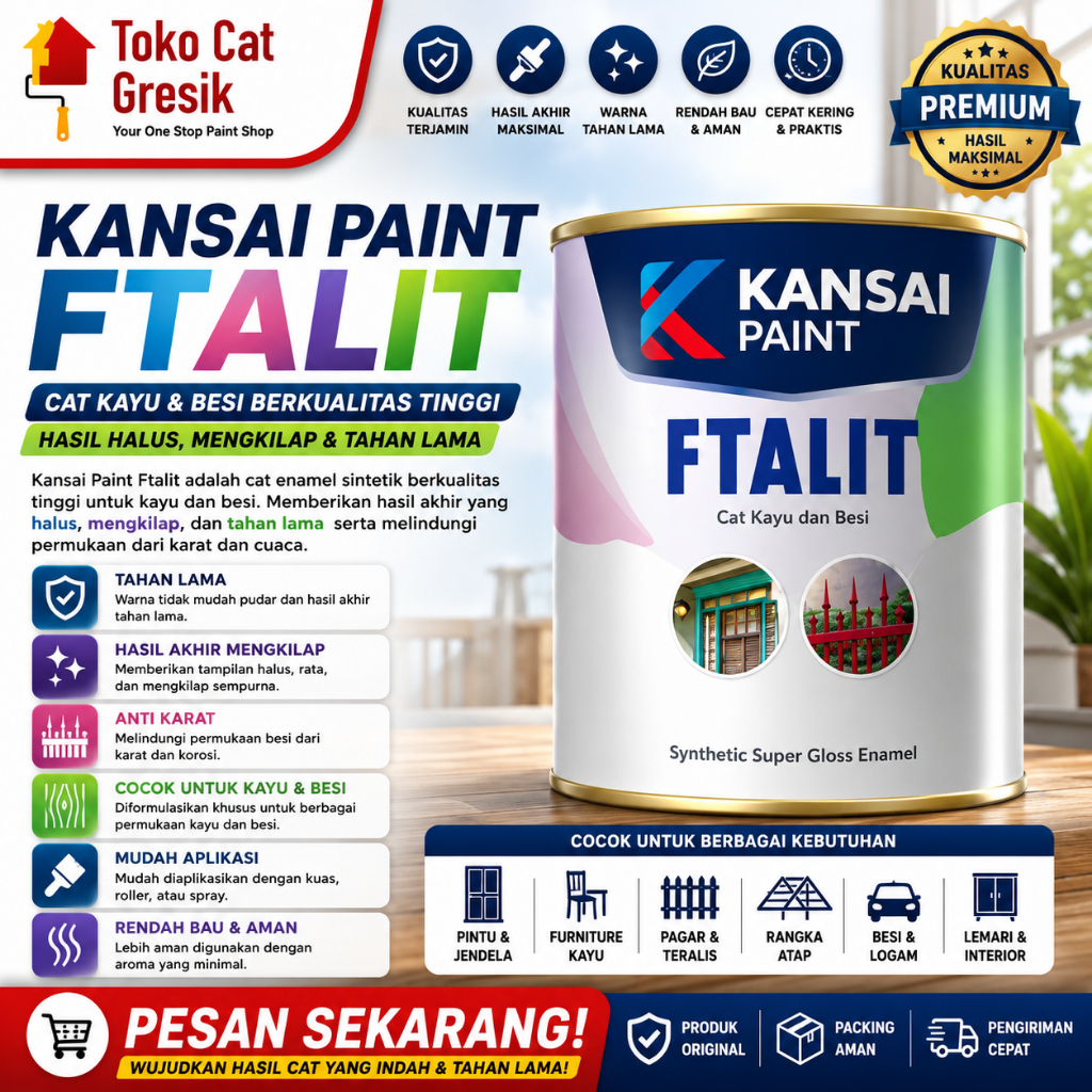 Ftalit 1kg Cat Minyak Kayu Besi Ftalit Gloss Kansai Paint 1kg