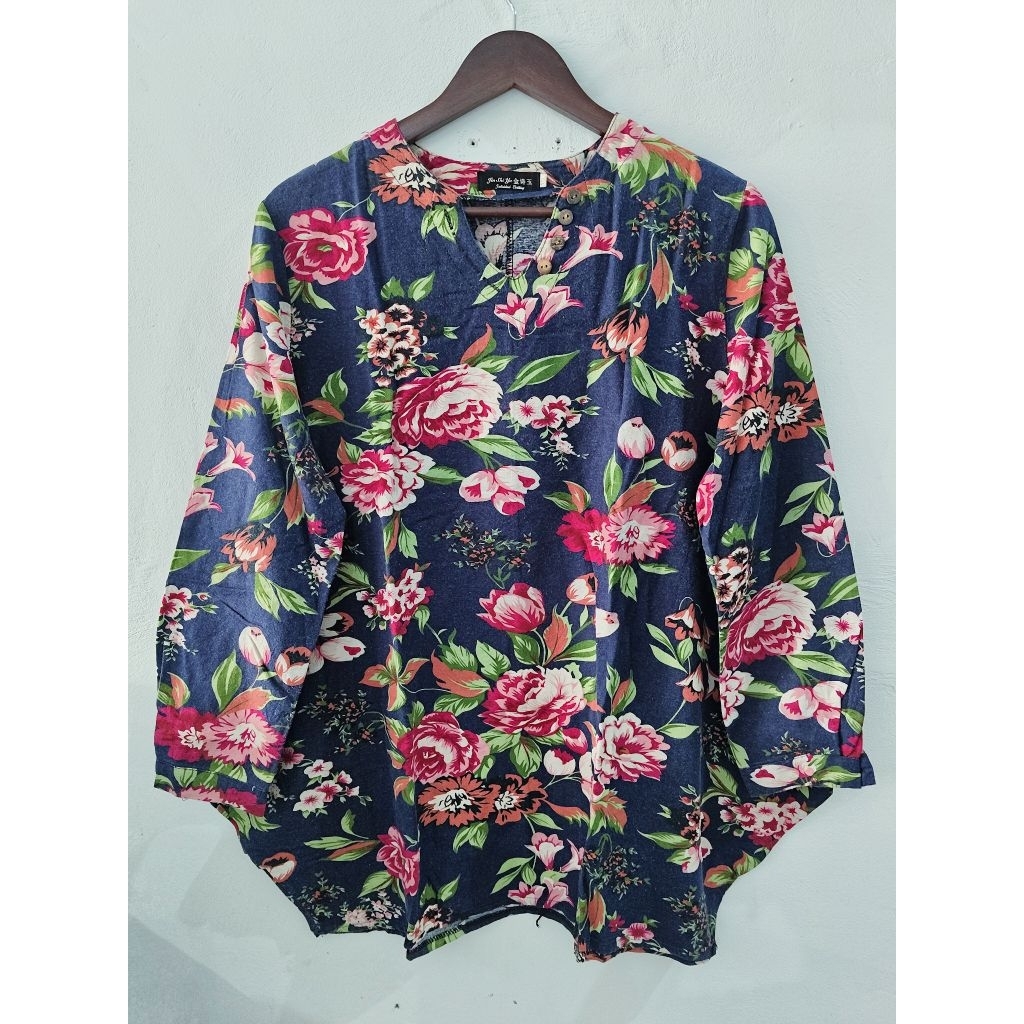 Blouse Wanita Oversize Katun Tebal / Blouse Bunga-Bunga Oversize