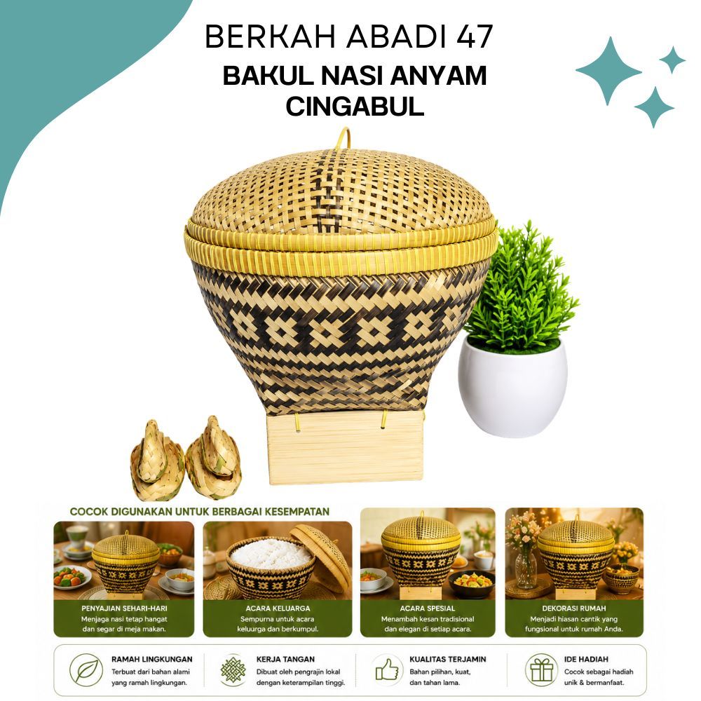 Bakul Nasi Bambu Ceceting Anyaman Tradisional + Tutup | Wakul Nasi Bambu Handmade Kualitas Super | T