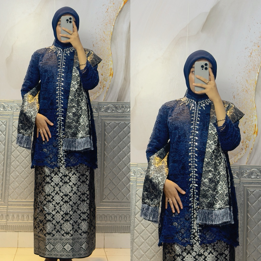 Set Kebaya Tunik Brukat Almira Kondangan Mewah Pesta Seragaman Resleting Depan Tersedia Ukuran M-5L