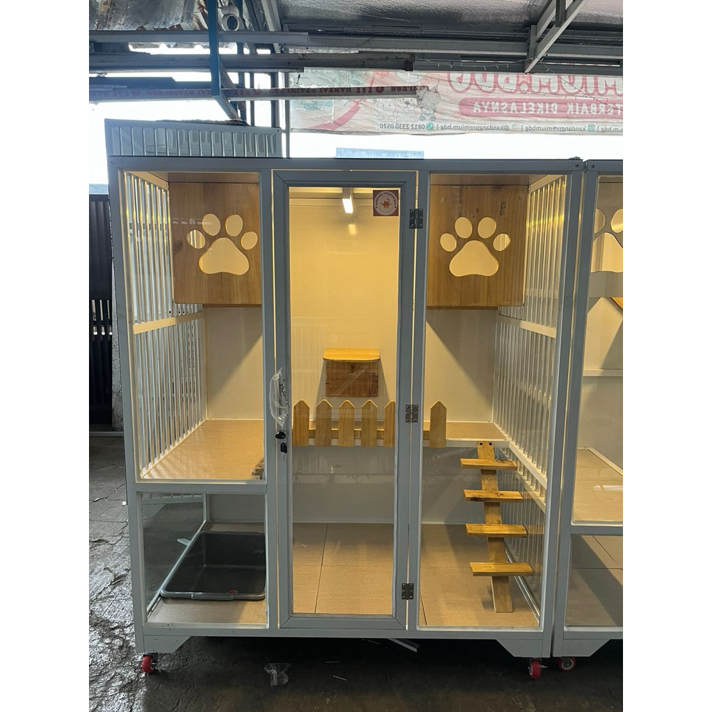 kandang kucing hewan catroom alumunium mewah putih box