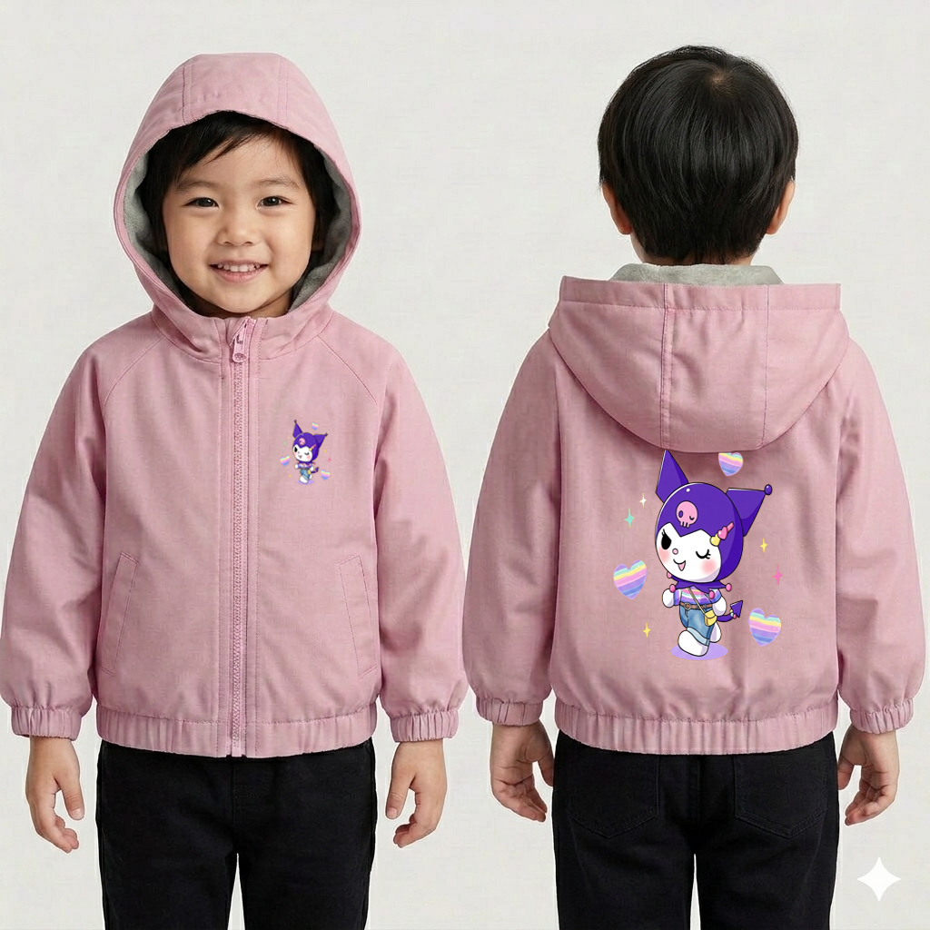 JAKET ANAK PEREMPUAN BERGAMBAR KUROMI BERHUDI USIA2-12 TAHUN