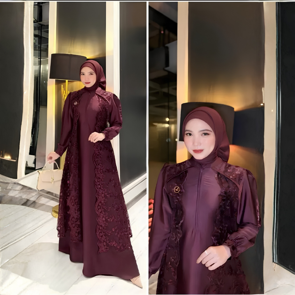 Gamis Pesta Kondangan Marbela Dress Velvet Mix Brokat Mewah Elegan
