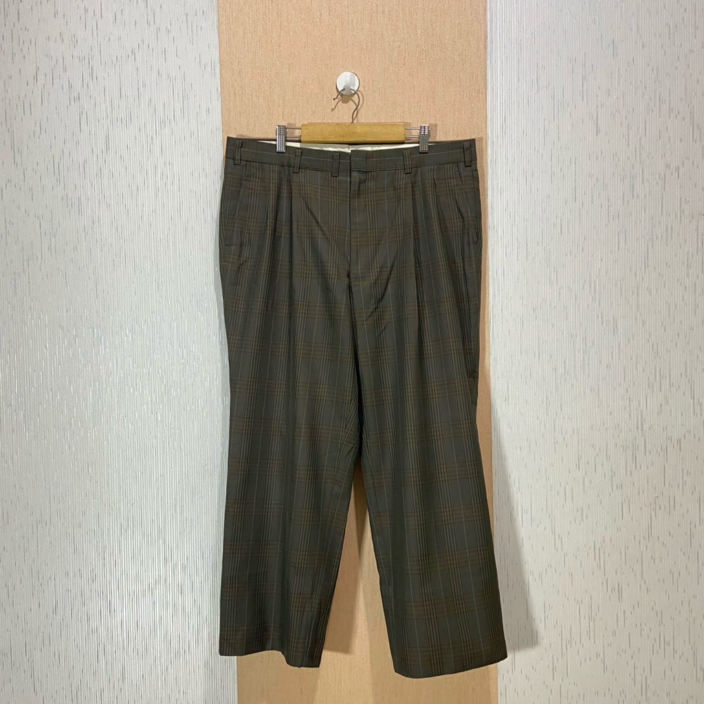 90s Japan Made Tailored Trousers Plaid Pattren Loose Fit / Celana Bahan Pria / Size 36