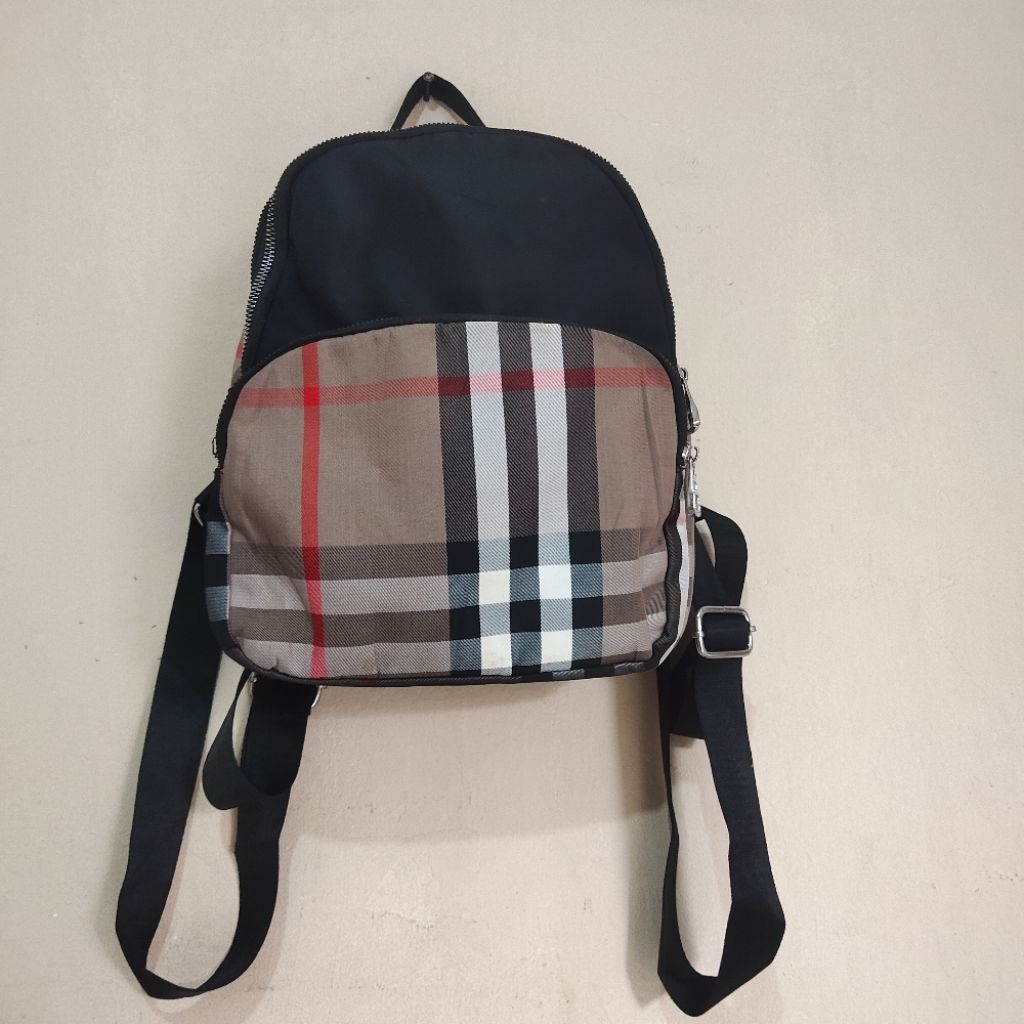 PL tas ransel mini backpack nilon ssamzie motif kotak burberong
