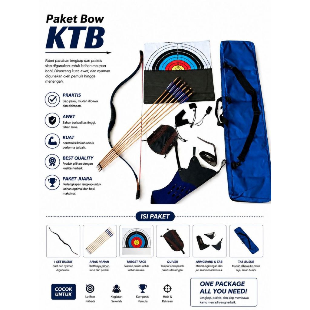 PAKET LENGKAP EXTRA BUSUR BENDING KTB / REMAJA / DEWASA 30 - 37LBS ( KOREAN TRADISIONAL BOW ) OLAHRG