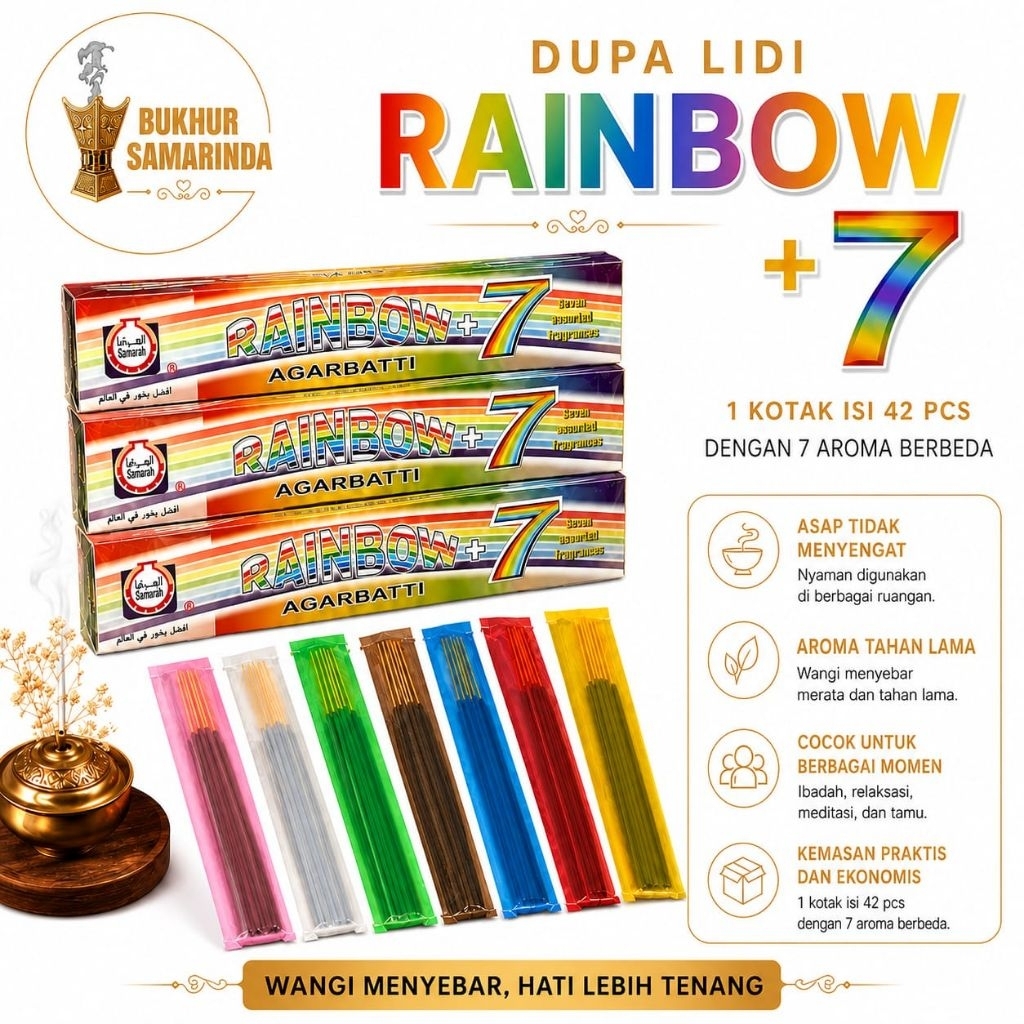 bukhur samarinda- Dupa RAINBOW, 7 aroma dalam 1 kotak , dupa lidi /hio