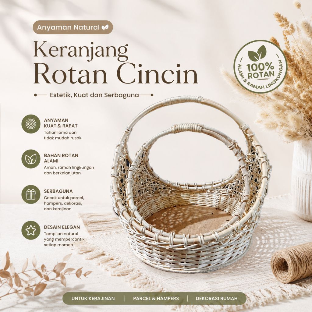 Keranjang cincin rotan - keranjang bulat rotan - keranjang rotan sangkar isi 2 - keranjang hantaran