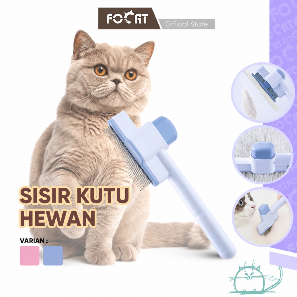 FOCAT Sisir Grooming Kucing Anjing Anti Kutu dan Bulu Rontok F42 Pet Flea Comb Brush