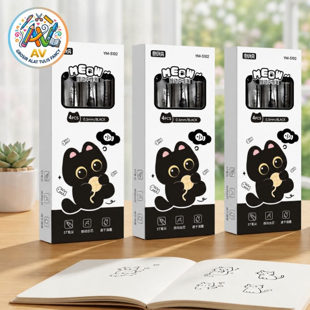 Bolpen Karakter Kucing (Gel Pen 0,5 MM)