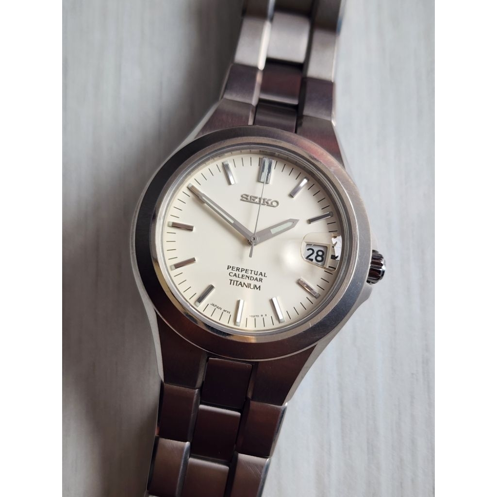Seiko SBQK045 Cream Dial Titanium Perpetual Calendar Cal.8F32 JDM Made In Japan RARE