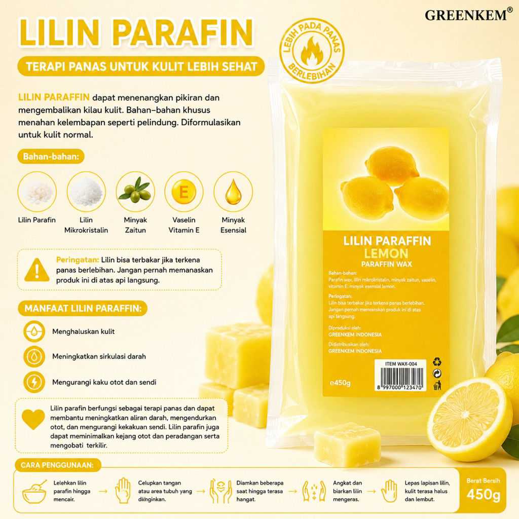 Paraffin Wax 450gr Aroma Lemon | Lilin Parafin untuk Paraffin Bath Terapi Panas Spa Tangan & Kaki