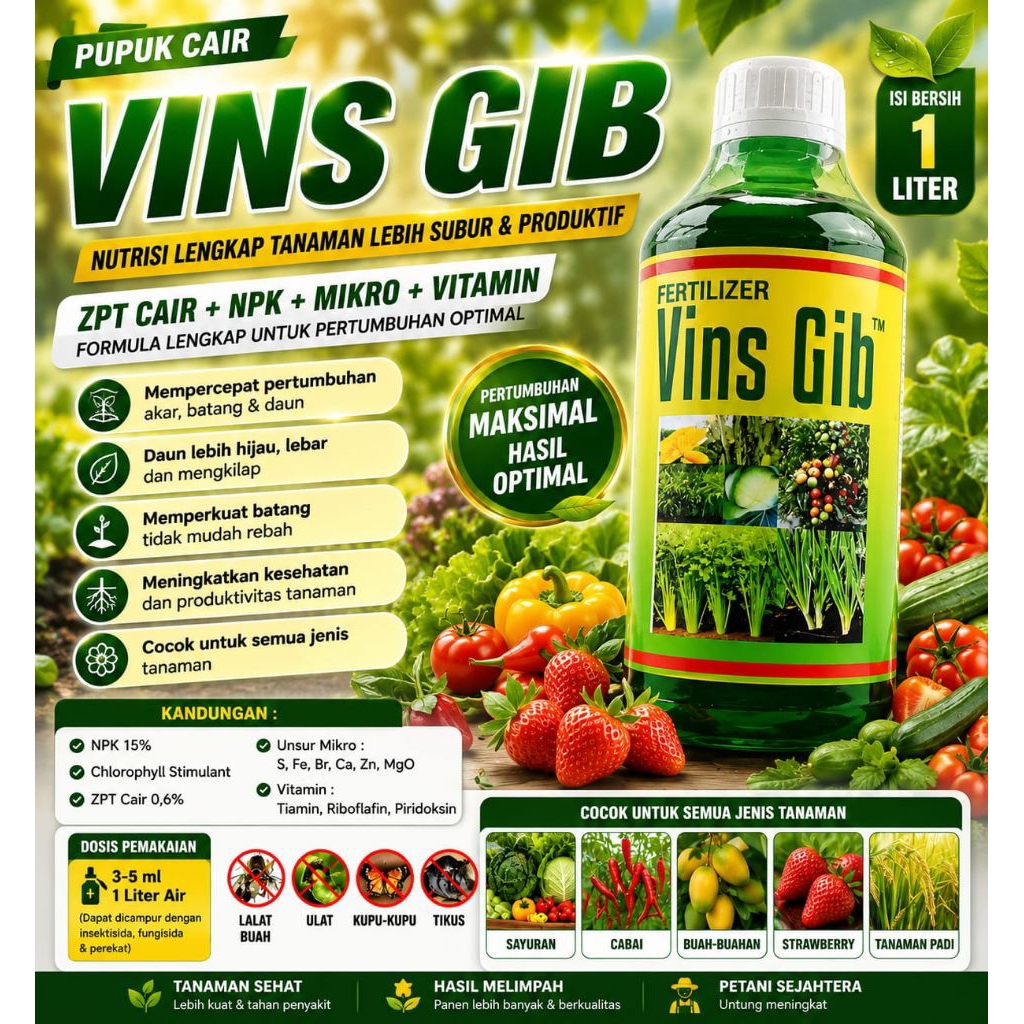 pupuk cair perangsang daun &tunas VINS GIB HIJAU  (1 liter)
