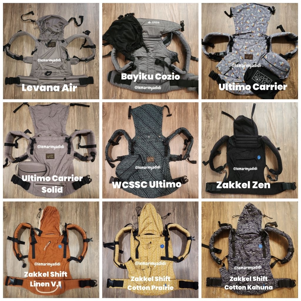 Preloved Gendongan Bayi CuddleMe Ultimo, WCSSC Ultimo, Bayiku Cozio, Zakkel Zen, Zakkel Shift