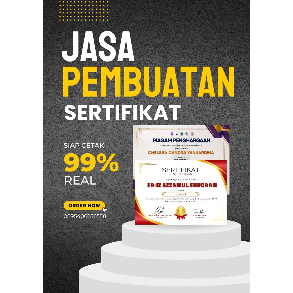Jasa Cetak Sertifikat Full Color | Sertifikat Piagam Penghargaan | HVS & Art Paper | Siap Print