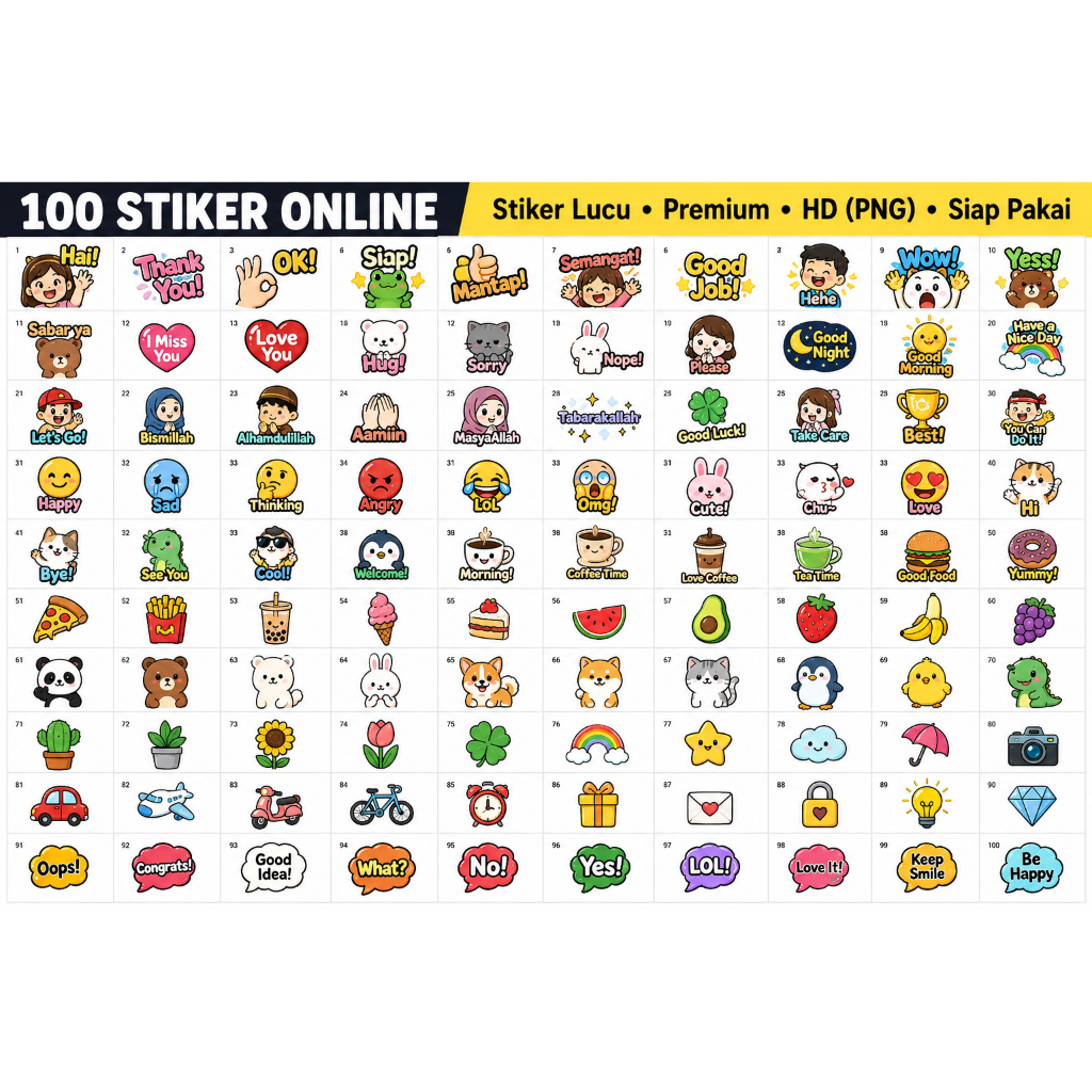 100 Stiker Online Premium HD PNG | Paket Stiker WhatsApp Lucu | Siap Pakai | 100+ Desain