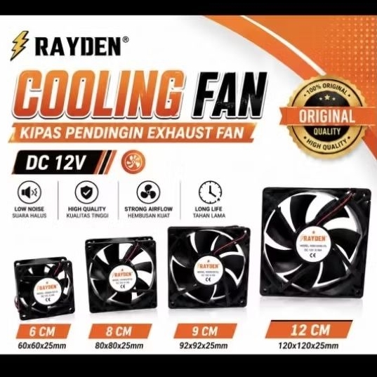 Kipas Fan Cooling Rayden Premium Original DC 12V 6CM 8CM 9CM 12CM Exhaust Fan Pendingin Casing Box P