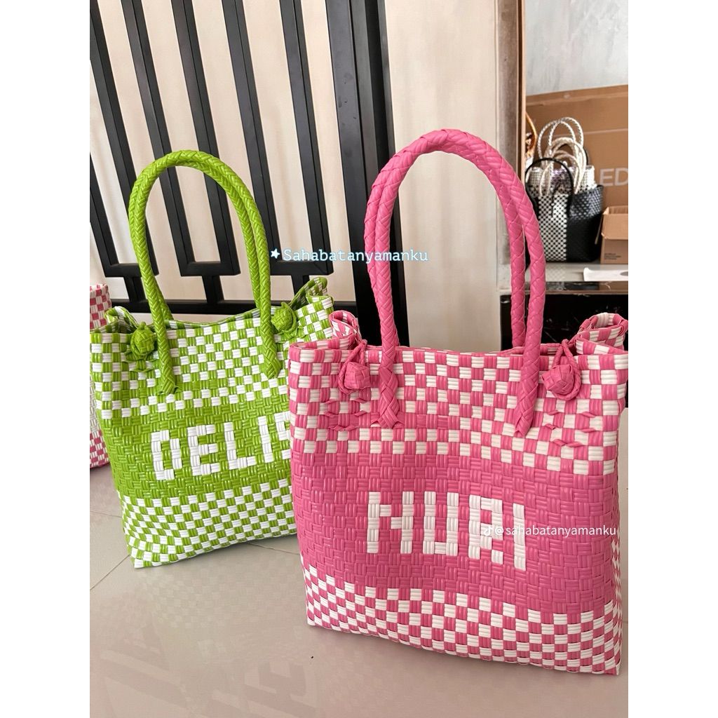 Tas Anyaman Jali Ukuran 28x14x27cm Kapasitas Gula 6-7kg FREE CUSTOM NAMA/ Tas anyaman jali premium/ 