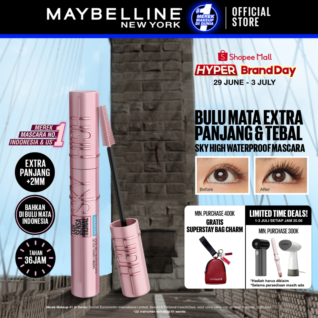 Maybelline Sky High Waterproof Mascara 6ml Maskara Eye Make Up Eyeliner Waterproof Black Bulu Mata P