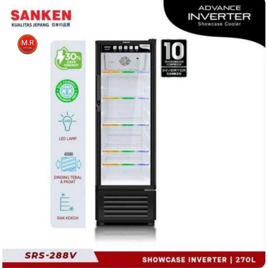 SHOWCASE SANKEN 5 RAK INVERTER SRS288VBK GARANSI RESMI 10 TAHUN